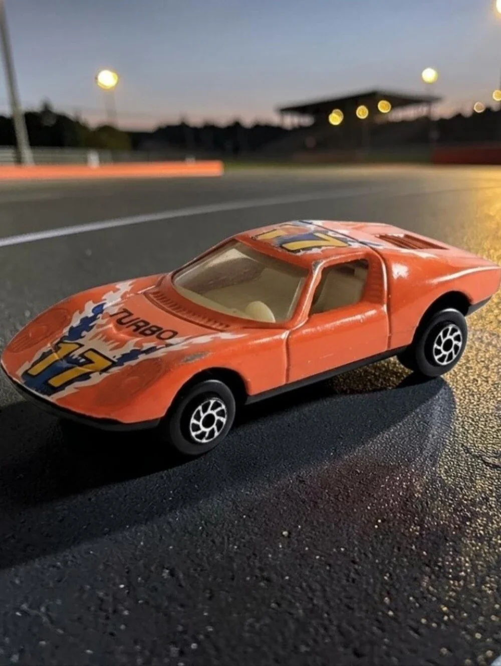 Yatming #17 Turbo Orange Lamborghini Miura Decal Tomica-sized Die-Cast 1:64 Toy.